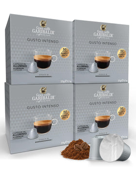 Garibaldi Gran Caffè Intenso pods in aluminum packaging preserve freshness for bold espresso.