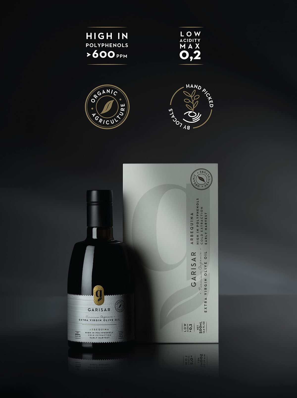 Garisar polyphenols-rich olive oil pour highlights versatility for dressings.