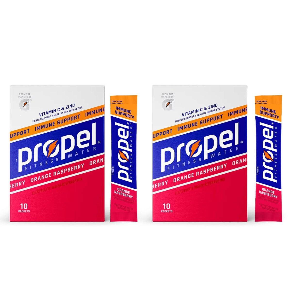 Garizze Propel Orange Raspberry packets ready to mix for hydrating performance during workouts.