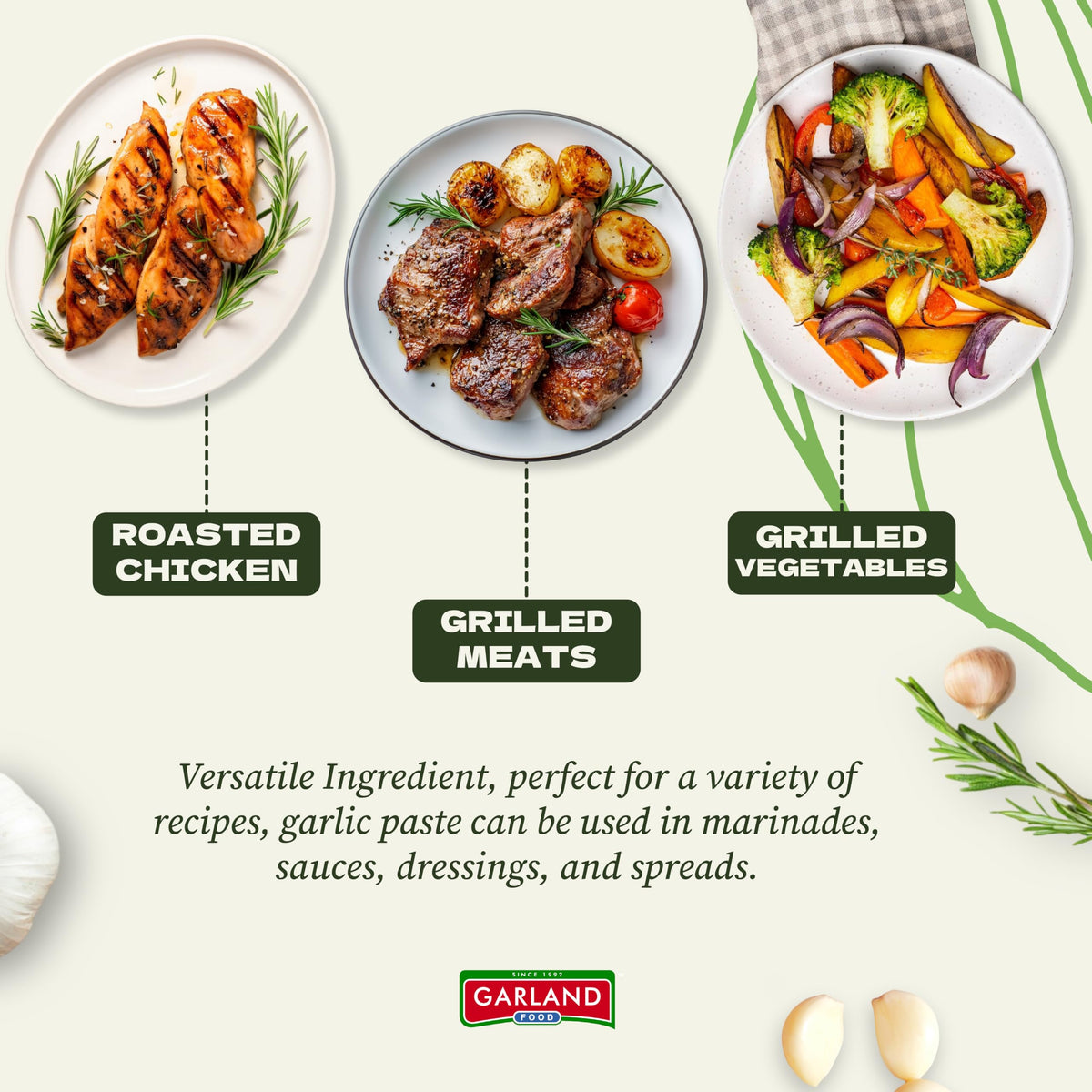 Garland Food garlic paste in use on pan highlights versatility for sauces.