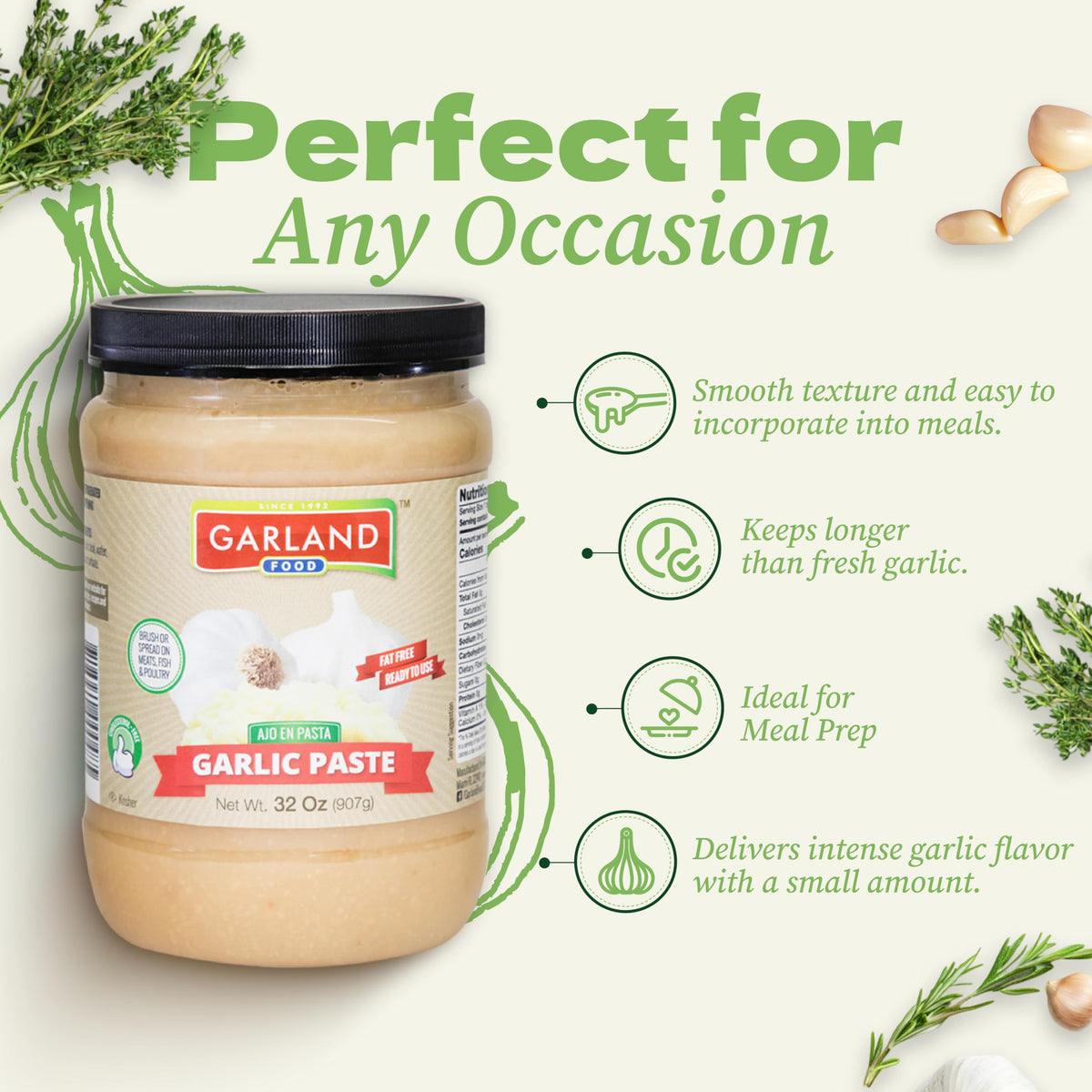 Garland Food garlic paste smooth texture ideal for spreading on breads.