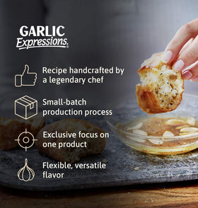 Garlic Expressions bottle label highlights vegan, gluten-free credentials.