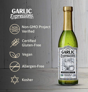 Garlic Expressions salad dressing drizzled over fresh greens.