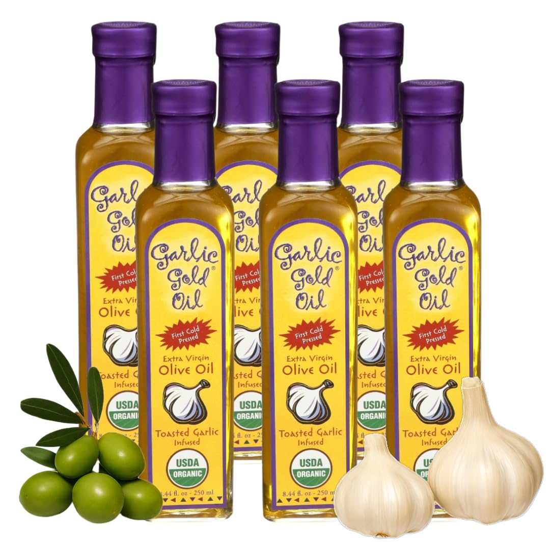Garlic Gold garlic-infused olive oil bottle ready for gourmet cooking