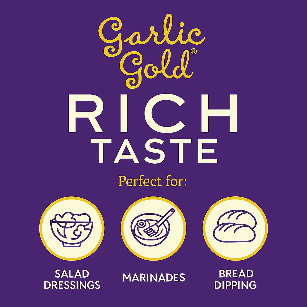 Garlic Gold EVOO bottle on kitchen shelf ready for everyday cooking