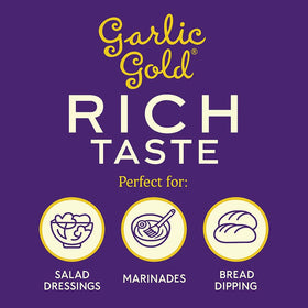Garlic Gold EVOO bottle on kitchen shelf ready for everyday cooking