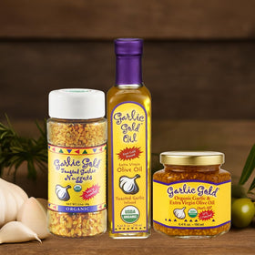 Garlic Gold EVOO bread dip scene with garlic aroma