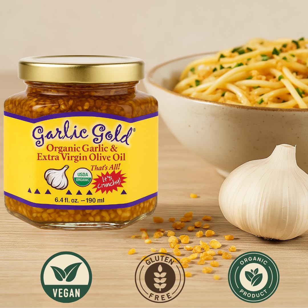 Garlic Gold olive oil infused granules elevate savory meals with ease.