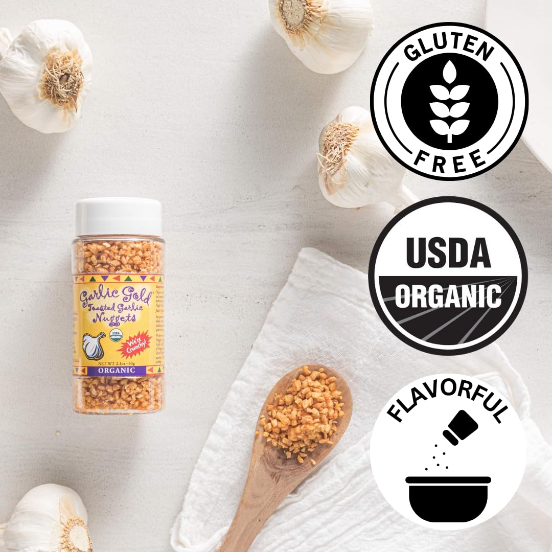Garlic Gold toasted nuggets on pasta plate for quick flavor boost.