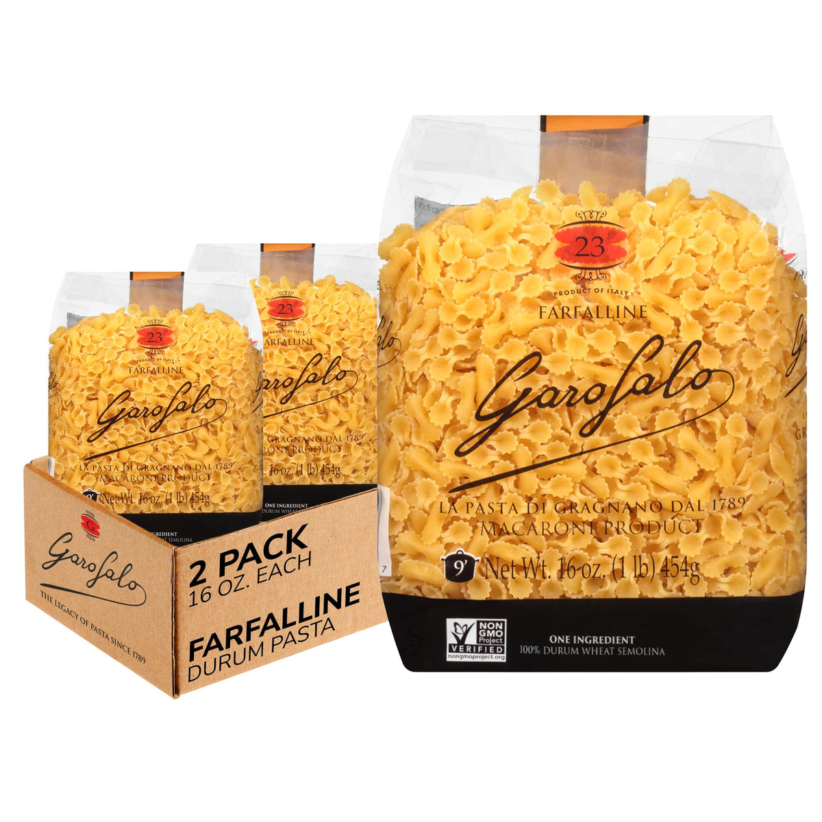 Garofalo Farfalline pasta in a bowl, celebrating mini bow-tie charm ideal for soups.