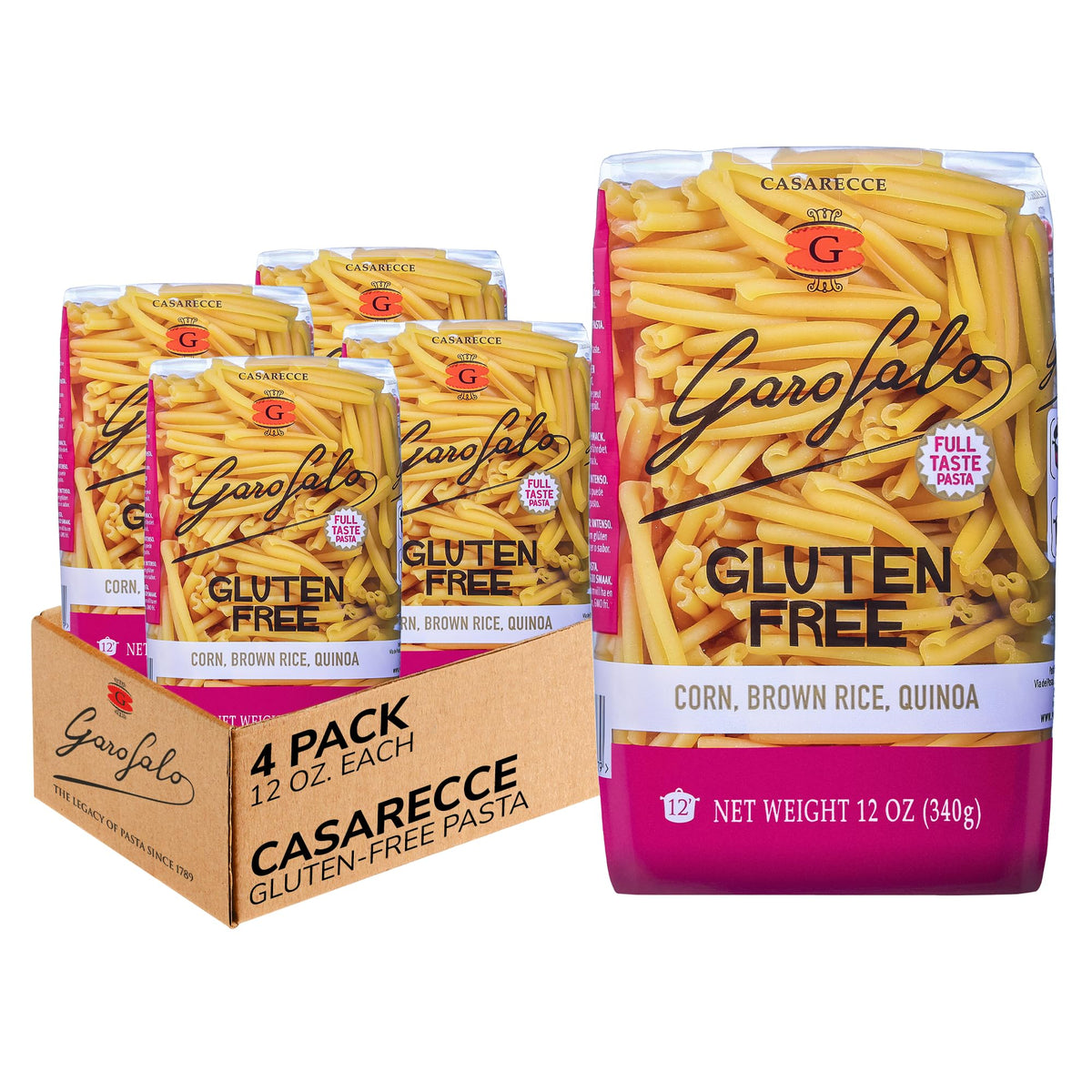 Garofalo gluten-free Casarecce pasta pack, ideal for al dente texture and rich sauces.