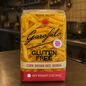Garofalo gluten-free pasta with tomato sauce in a serving dish ready for weeknight meals.
