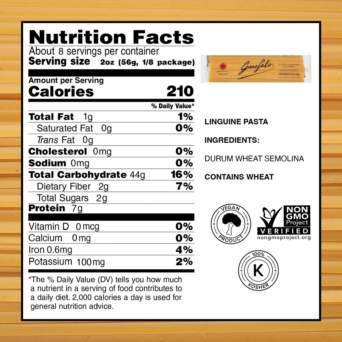 Garofalo linguine raw pasta strands with durum wheat semolina for firm al dente.
