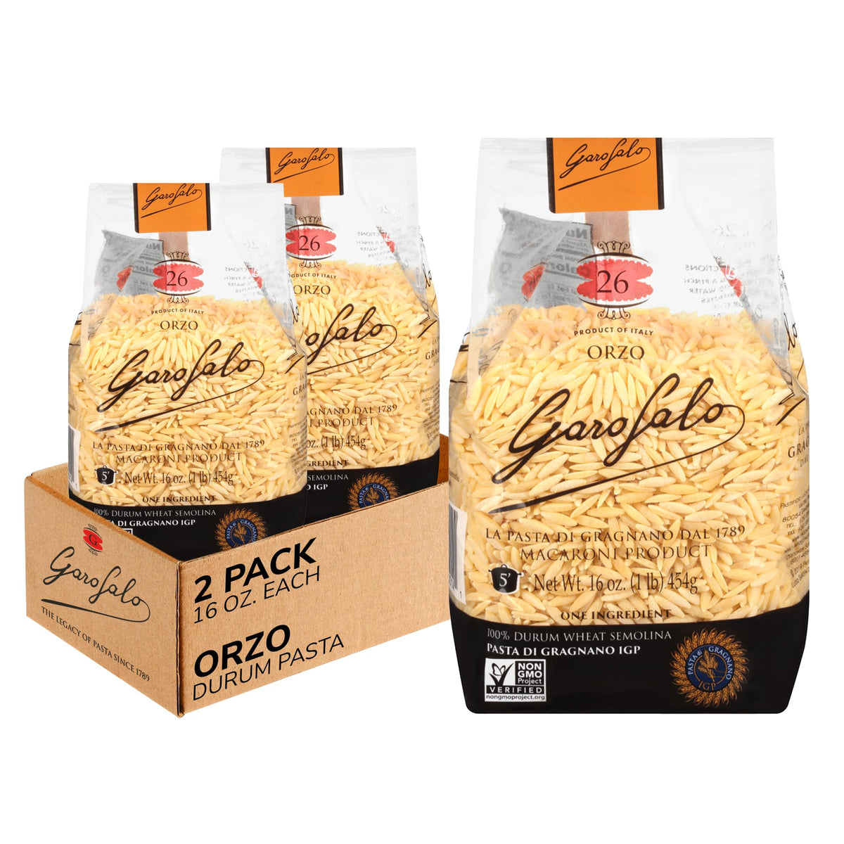 Garofalo orzo pasta package shows premium Italian quality