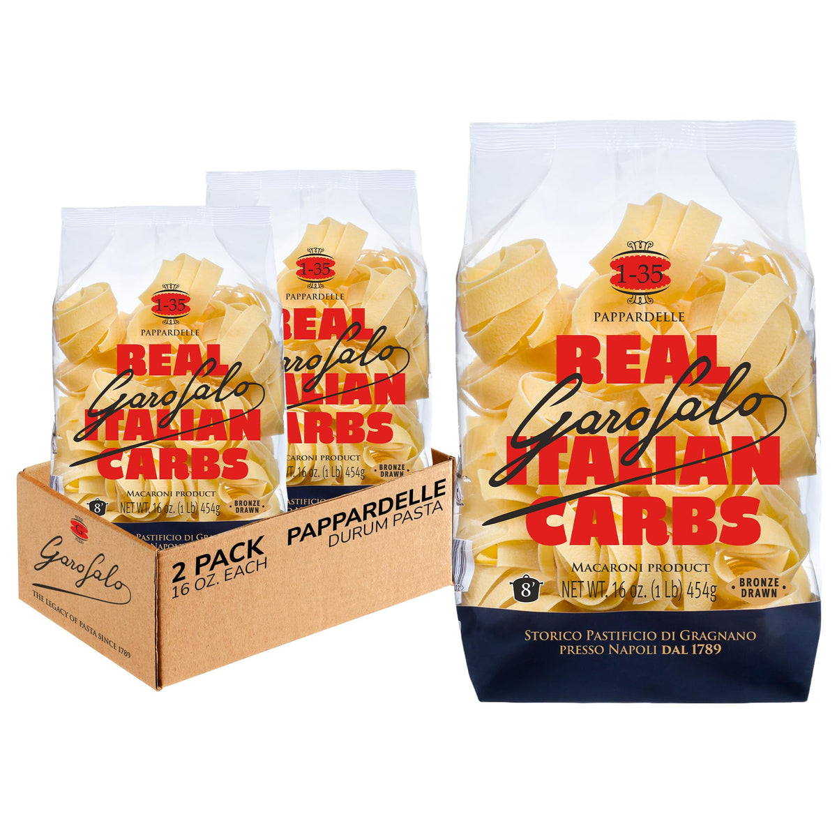 Garofalo pappardelle broad ribbons ideal for hearty, saucy dishes.