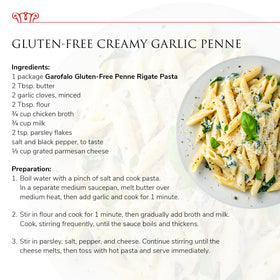 Garofalo penne dish baked in casserole showing sturdy shape for oven baked dishes.