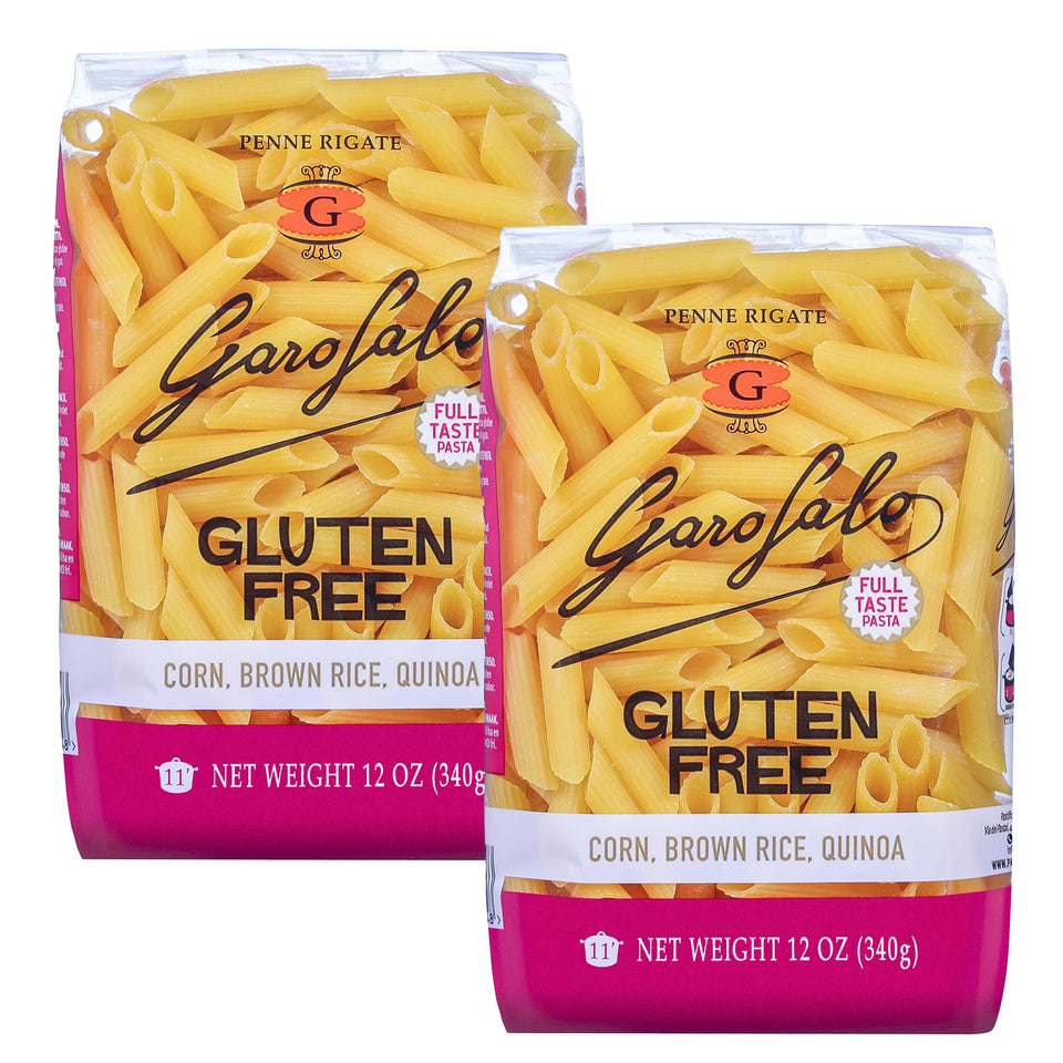 Garofalo premium gluten-free penne pasta close-up showing al dente texture for hearty sauces.