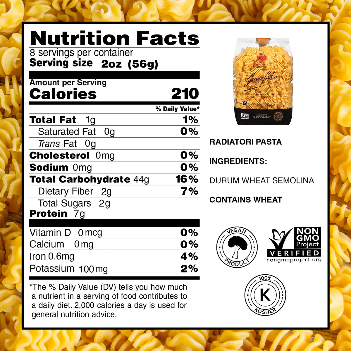 Bronze-drawn Garofalo Radiatori pasta texture emphasizes sauce binding.