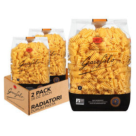 Garofalo Radiatori packaging showcases premium Italian pasta quality for home cooks.