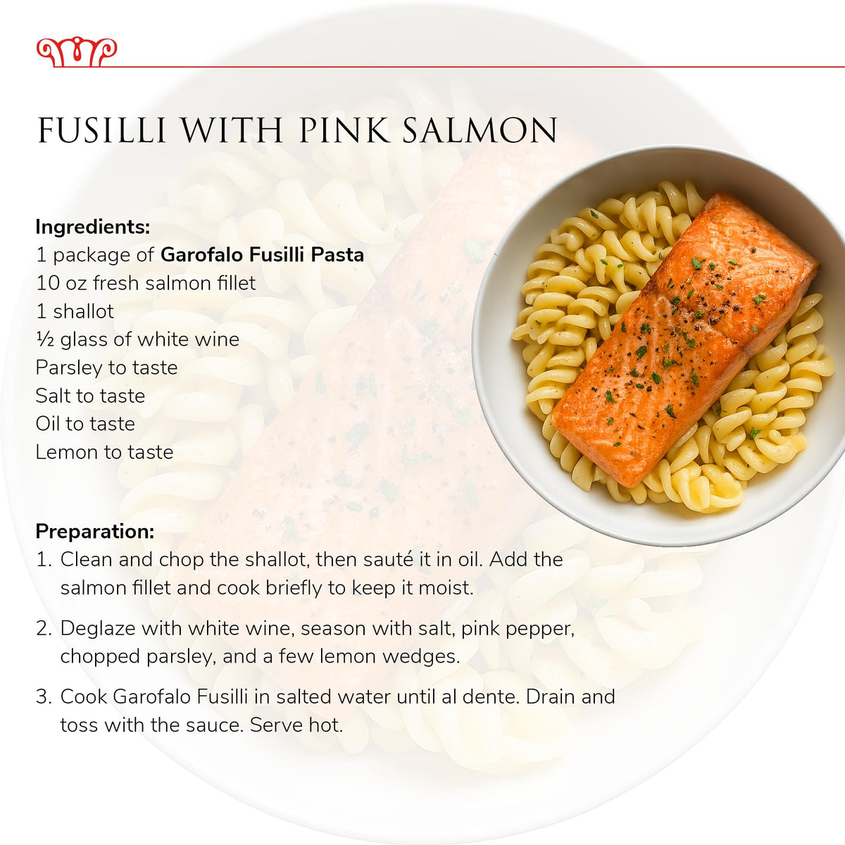 Garofalo served fusilli bowl showing appetizing meal