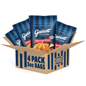 Garrett Popcorn Chicago Pizza four-bags front view highlights convenient, shareable savory snack.