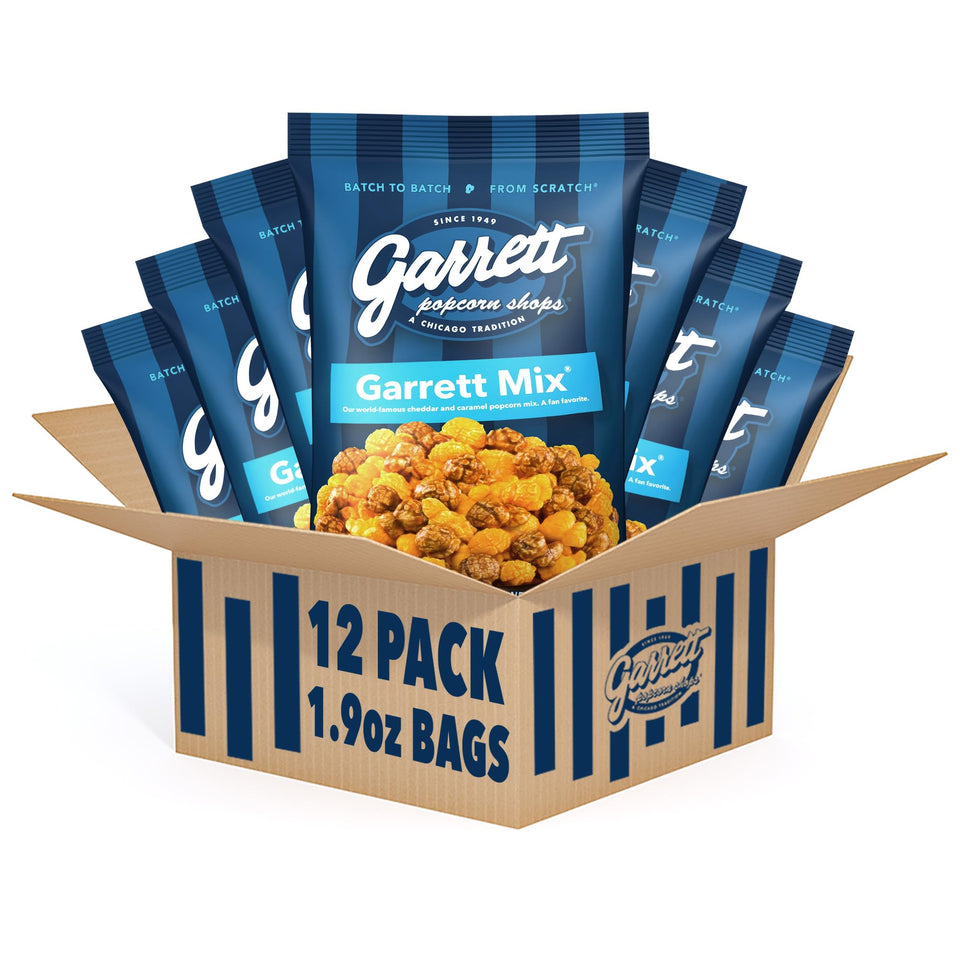Garrett Popcorn Garrett Mix cheese and caramel in a resealable pack, perfect snack on the go.