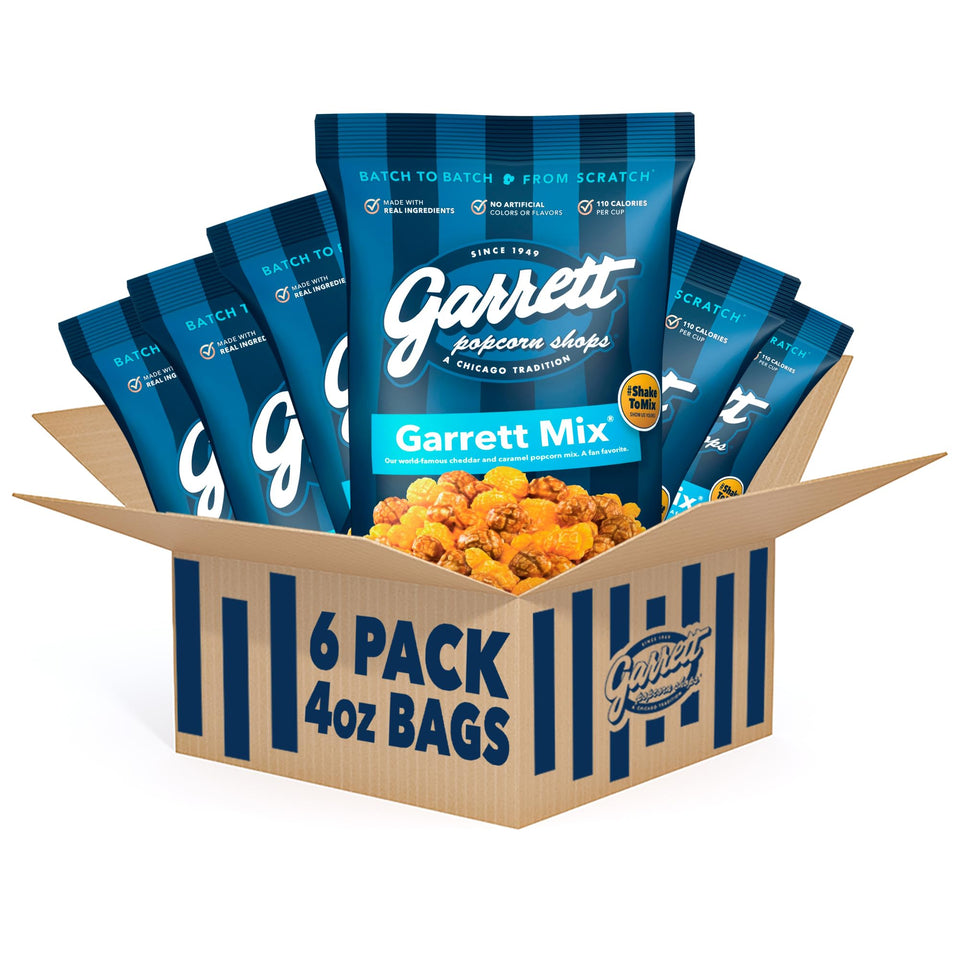 Garrett Popcorn Mix 6-pack bags ready for sharing and gifting.
