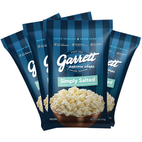Garrett Popcorn Simply Salted 4-pack bags offer a light, shareable snack.