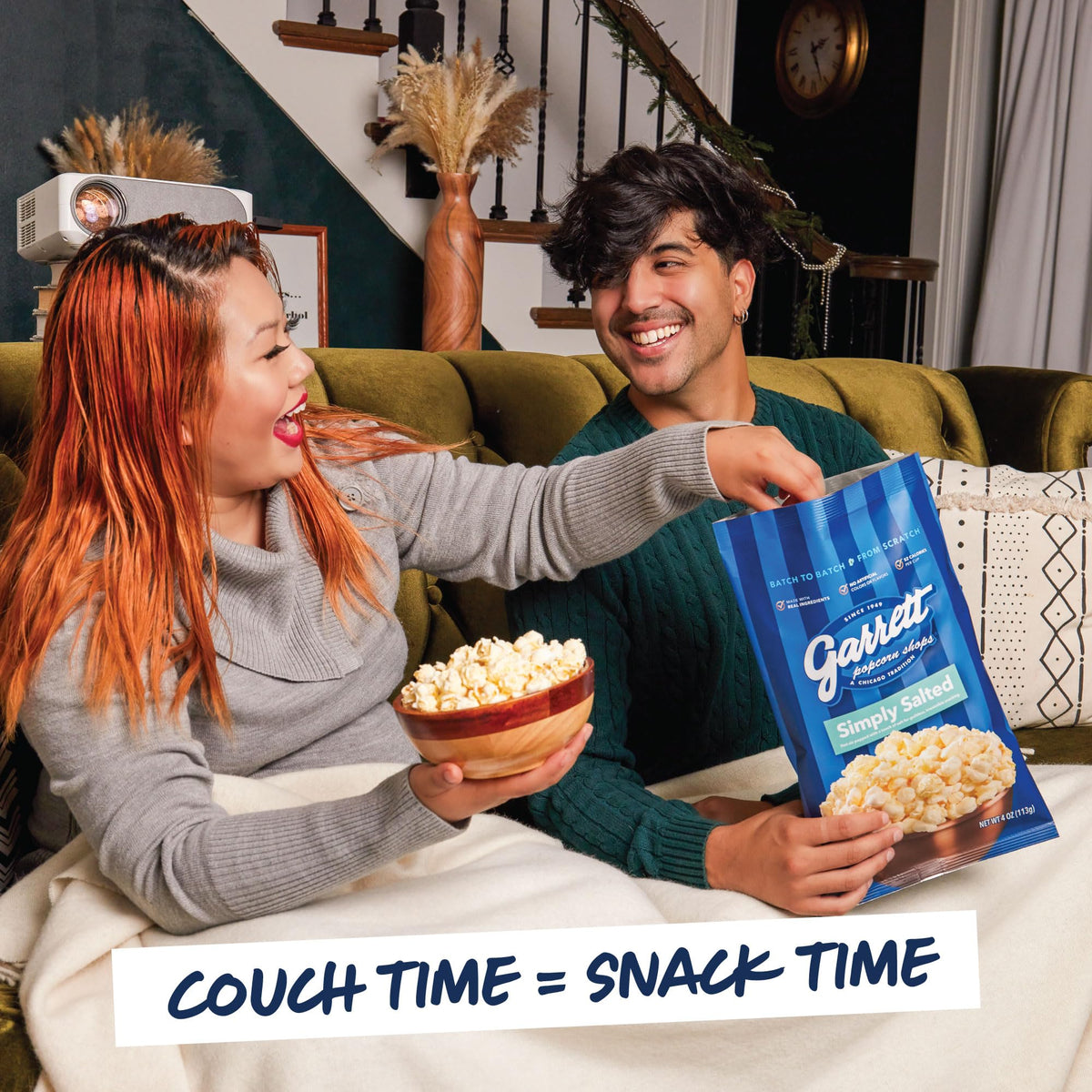 Gift-ready Garrett Popcorn Simply Salted packaging for celebrations.