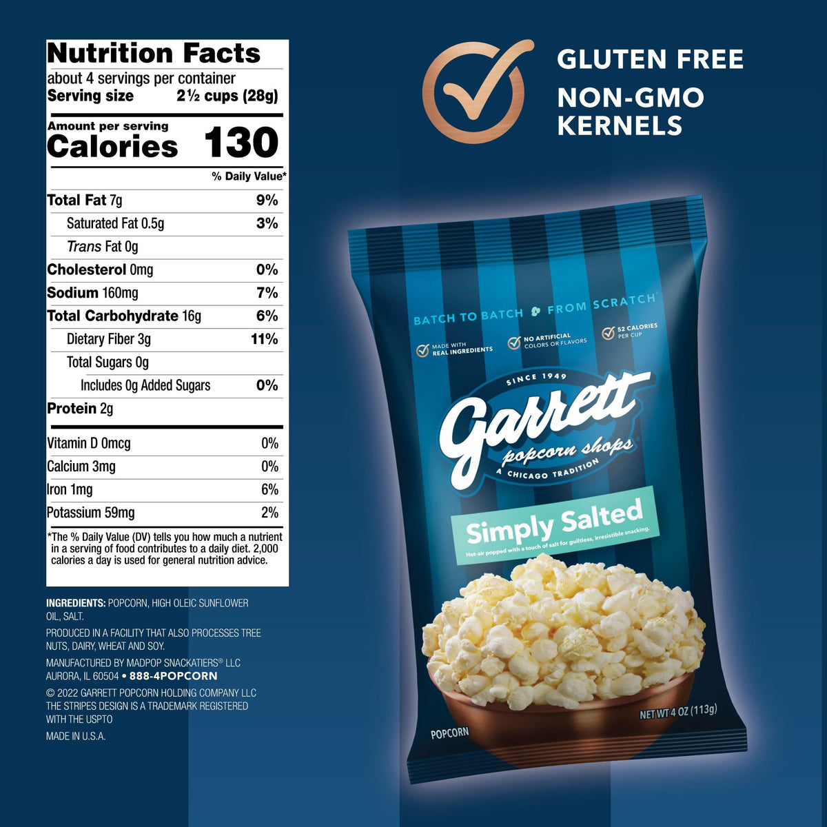 Close-up of Simply Salted popcorn shows crisp texture and light seasoning.