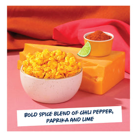 Garrett Popcorn Spicy CheeseCorn ingredients panel emphasizes real ingredients and gluten-free note.