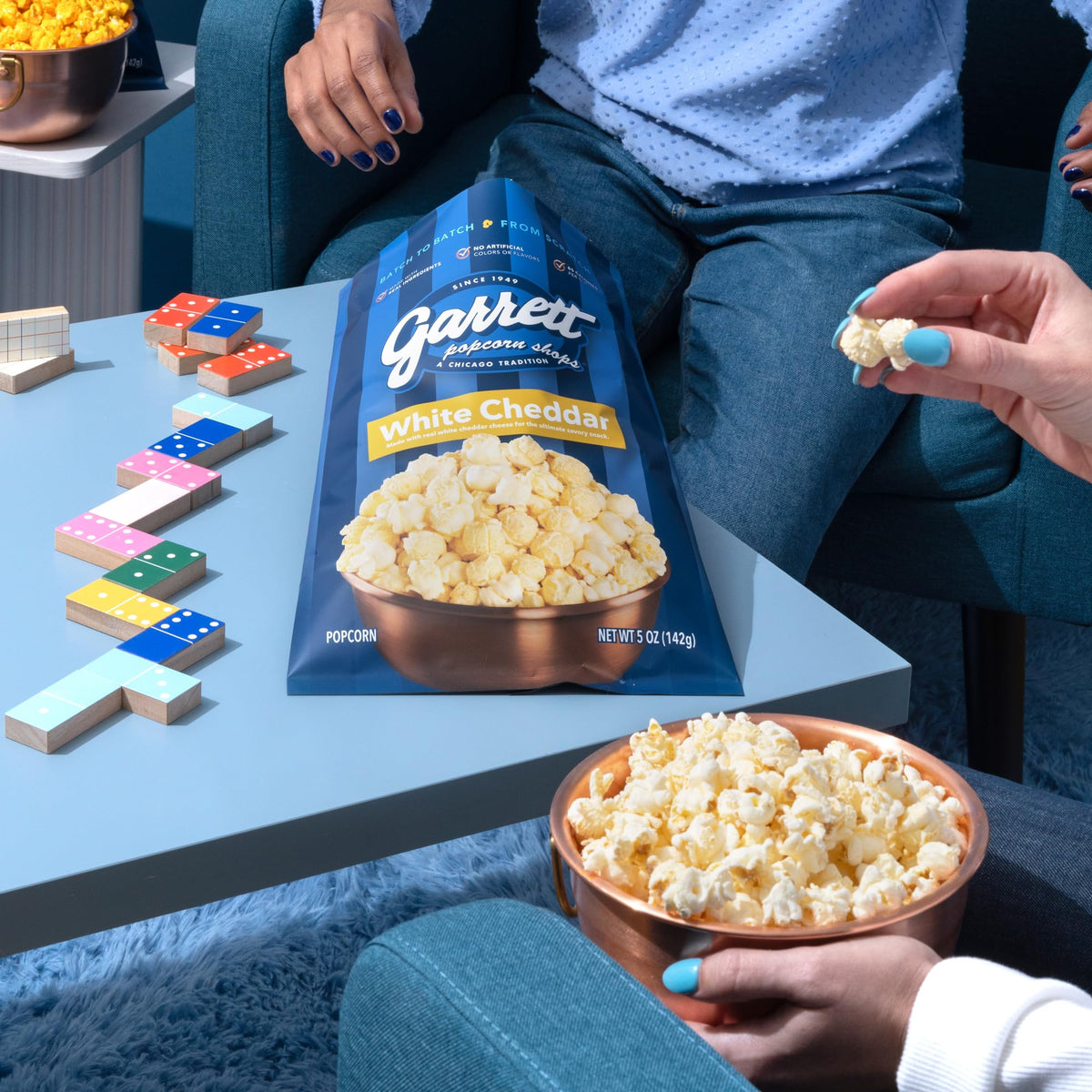 Party platter with Garrett Popcorn White Cheddar for entertaining guests.