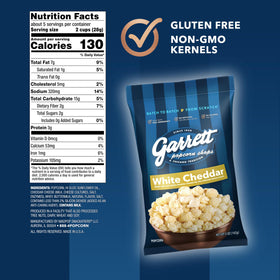 Garrett Popcorn White Cheddar kernels in a serving bowl for snacking.