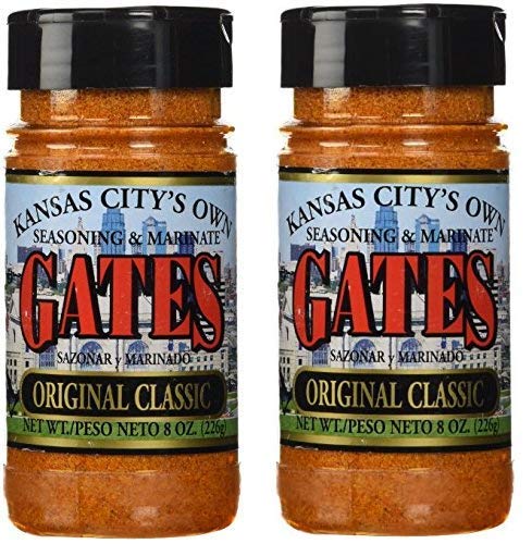 Gates Bar-B-Q all-purpose original 2-pack bottle pour for versatile meat and veggie seasoning.