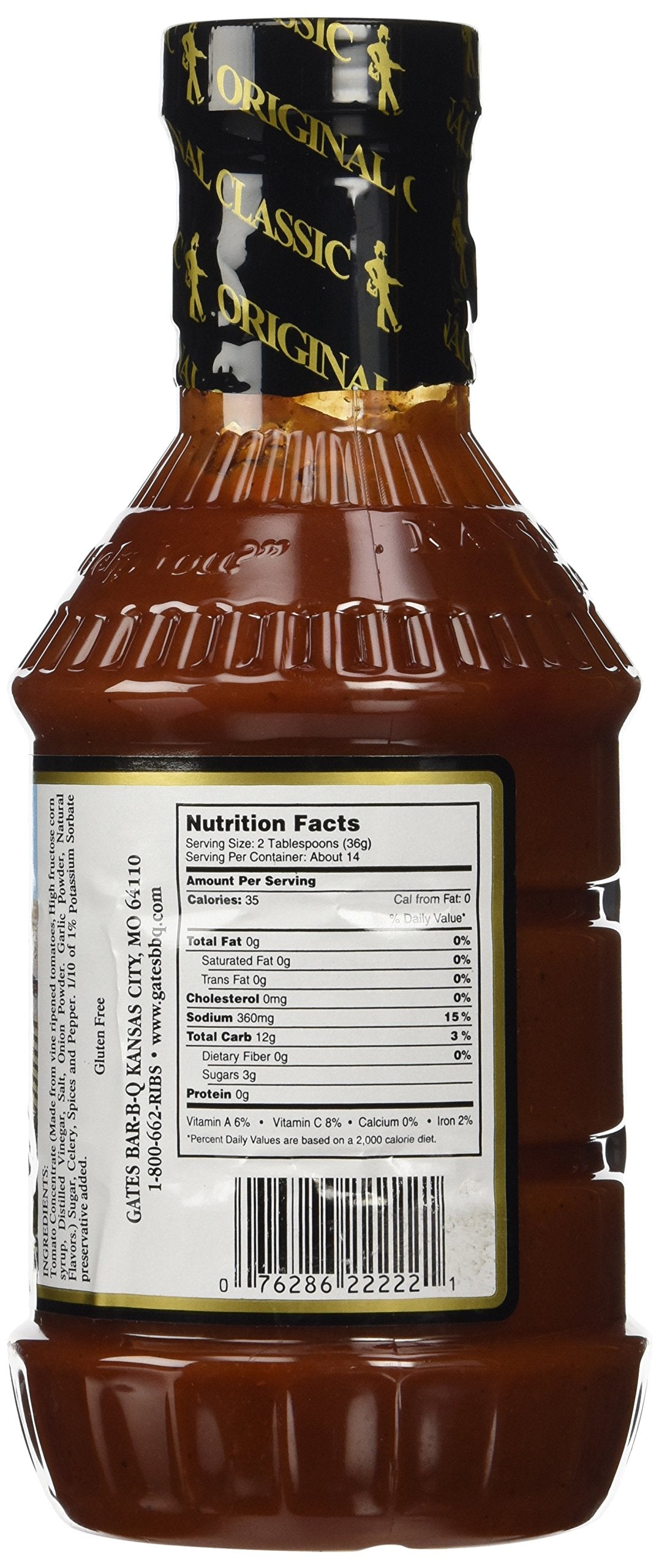 Gates BBQ Original label close-up highlighting flavor.