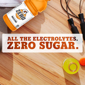 Pack of 24 Gatorade G Zero Orange bottles ready for team practice hydration.