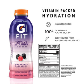 Pour shot of Gatorade Fit showing vibrant berry flavor