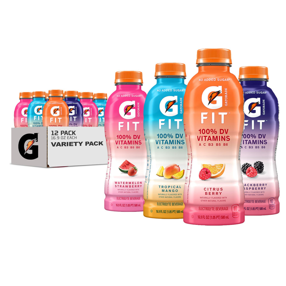Gatorade Fit tropical mango bottle for post-workout hydration with zero added sugar.