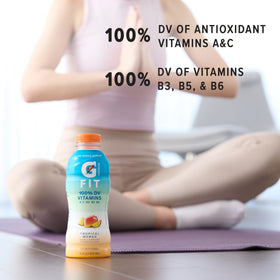 Gatorade Fit vitamin A and C label close-up highlighting essential vitamins.