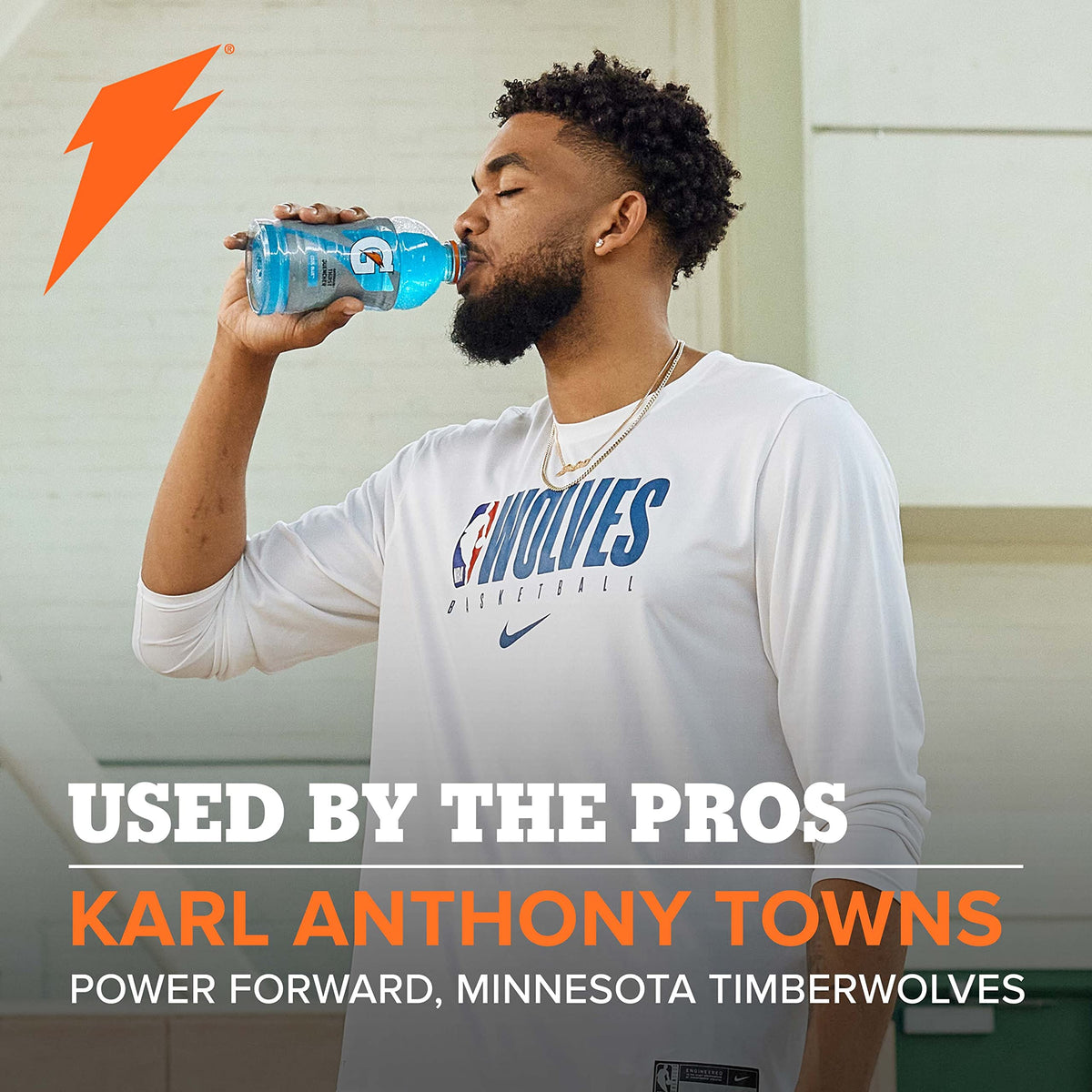 Gatorade Frost Riptide Rush bottle close-up, energizing option for practice sessions.