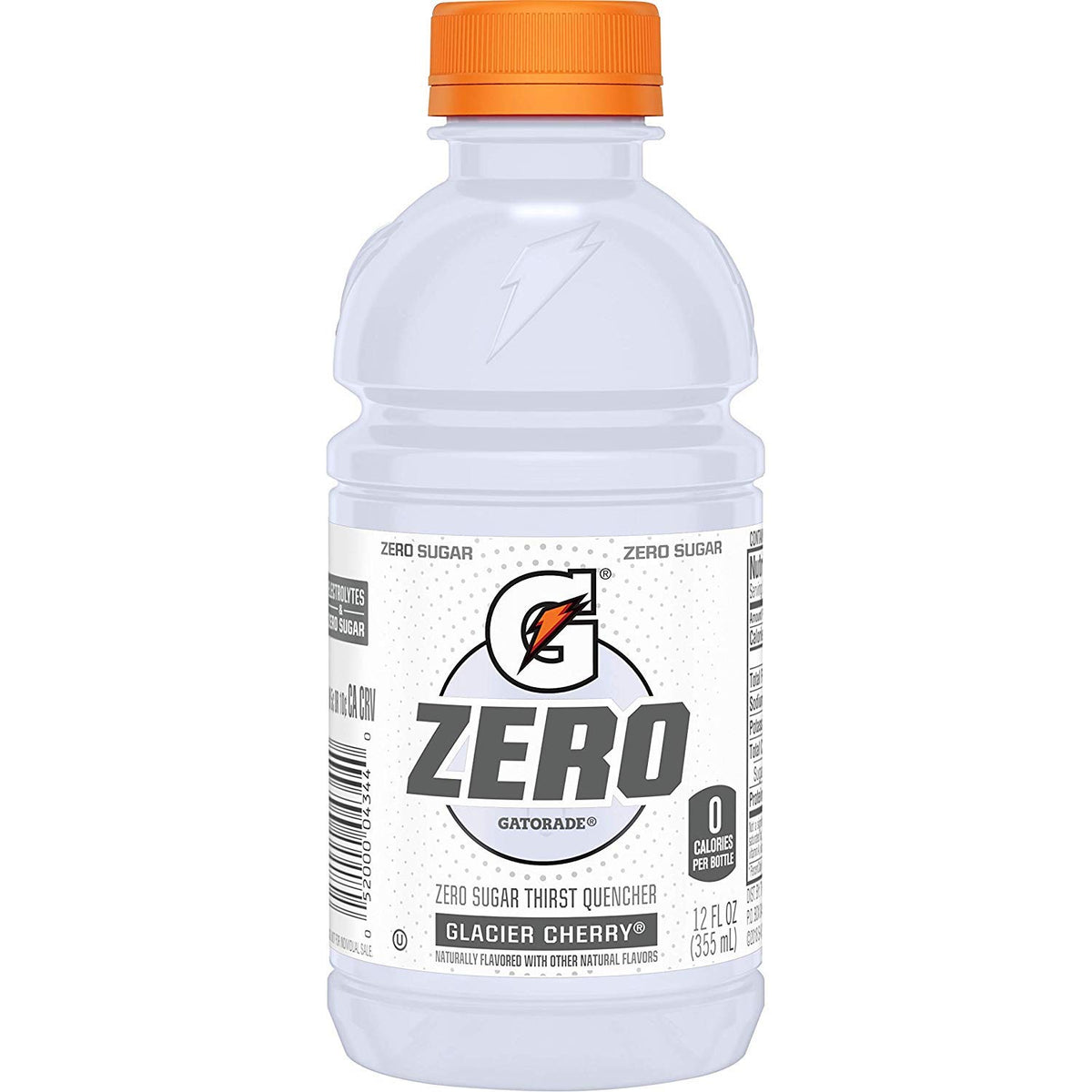 Gatorade G Zero Glacier Cherry bottle close-up, zero sugar hydration for workouts.