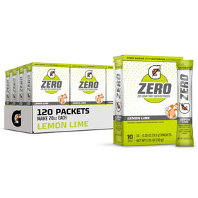 Gatorade G Zero Lemon Lime packet for zero-sugar hydration during workouts.