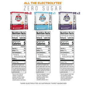 Gatorade G Zero Powder Fruit Punch box highlighting zero sugar hydration.