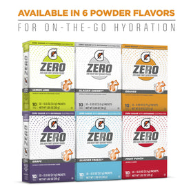 Gatorade G Zero Powder packets on display for a family hydration routine.
