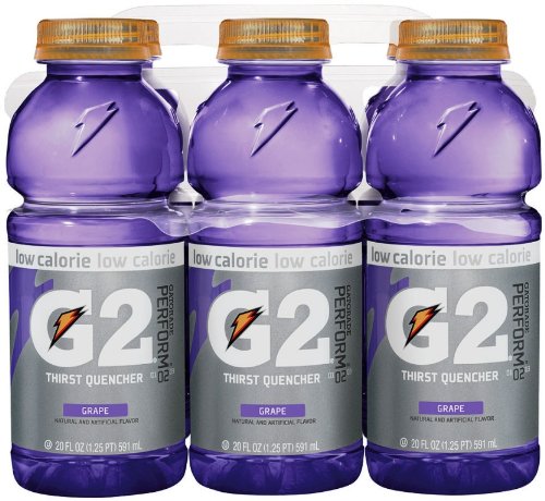 Gatorade G2 Grape bottle showing a low-calorie hydration option for workouts