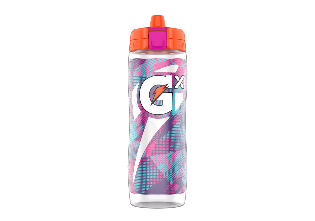Gatorade Gx bottle in glitched berry finish for on-the-go hydration.