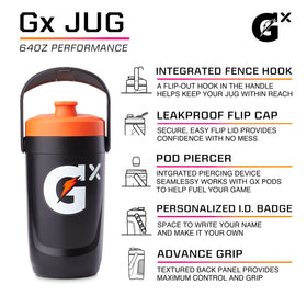 Gatorade Gx 64oz jug with leakproof cap for mess-free transport.