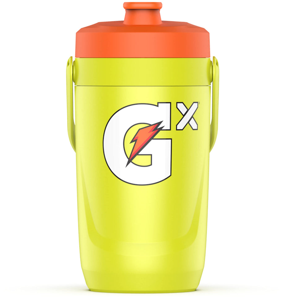 Gatorade Gx 64oz jug side view emphasizes a secure grip for on-field hydration.