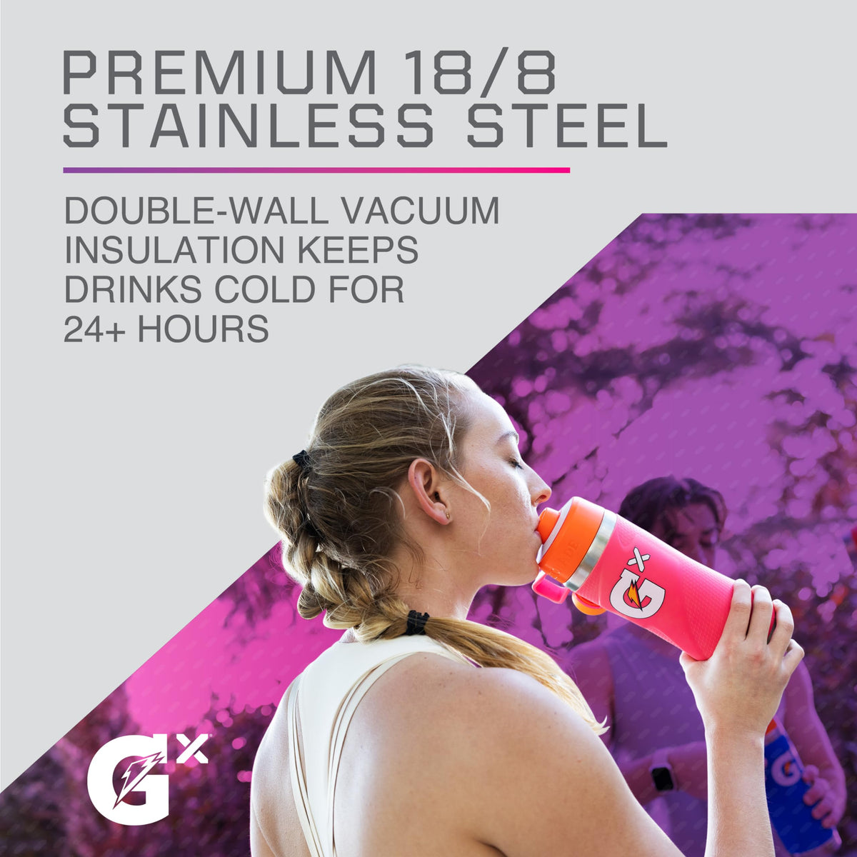 Gatorade Gx bottle with drink-thru cap for quick sipping