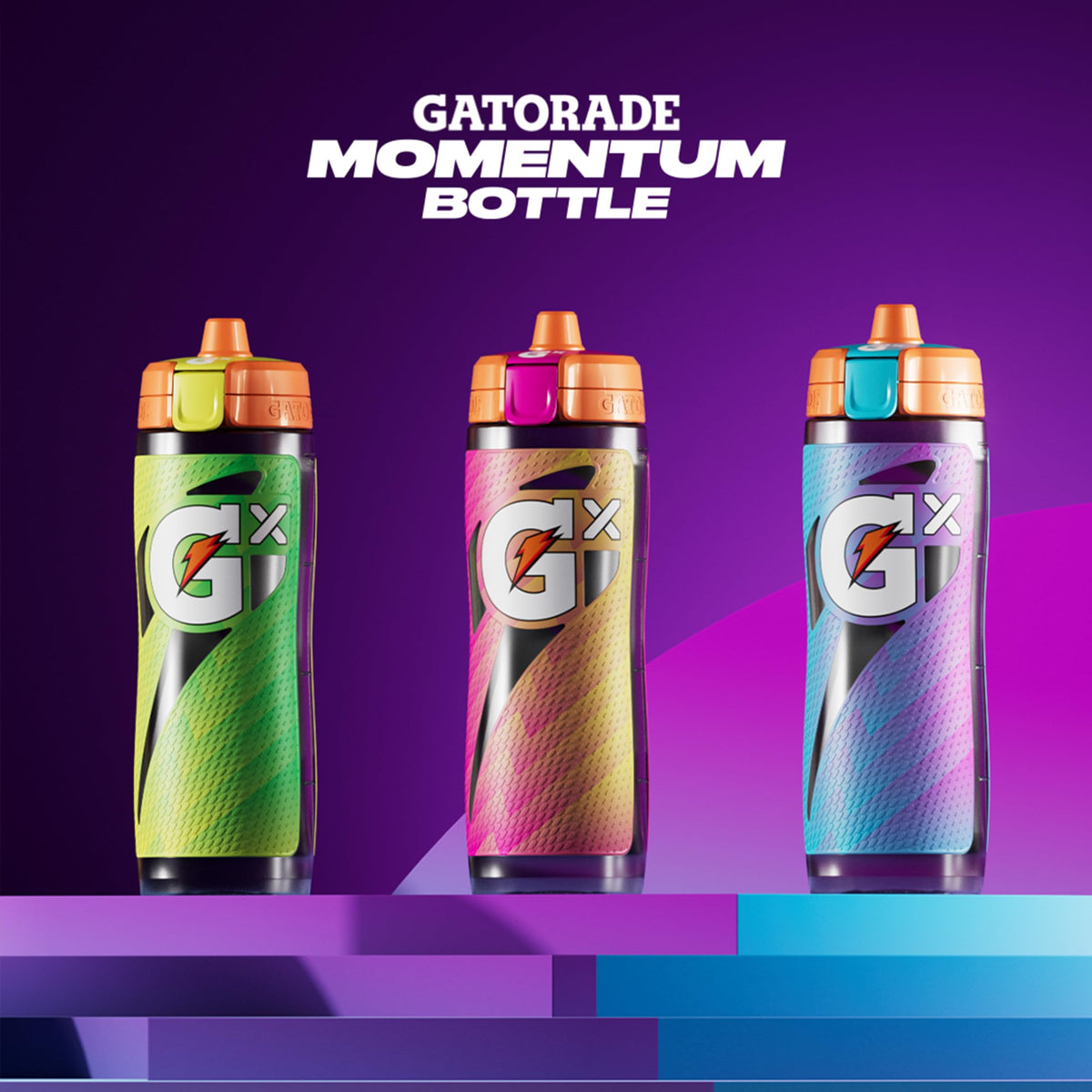 Gatorade Gx bottle Momentum Green high-flow valve enables steady pouring during workouts.